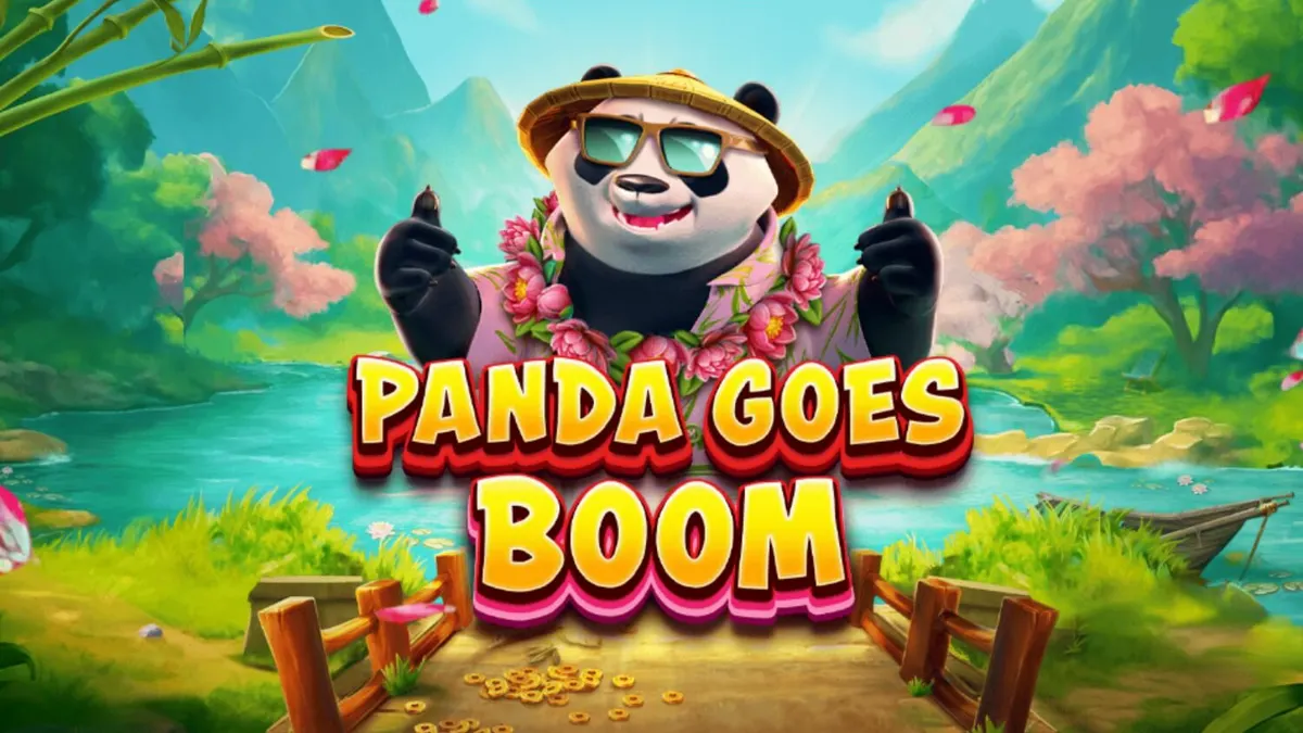 Panda Goes Boom slot dengan latar belakang bambu dan panda yang santai